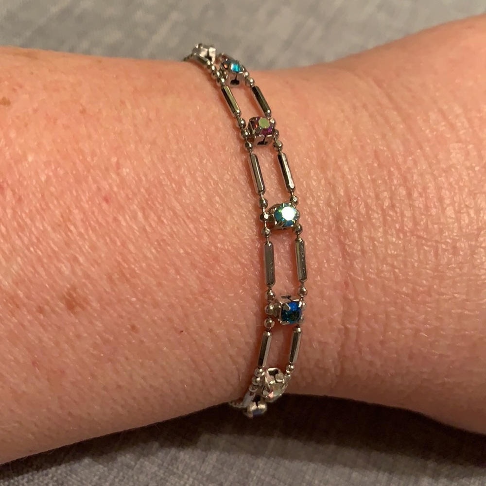 Silver Tone Bracelet with Iridescent Stones Multi